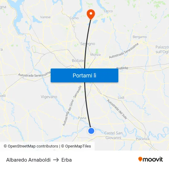 Albaredo Arnaboldi to Erba map