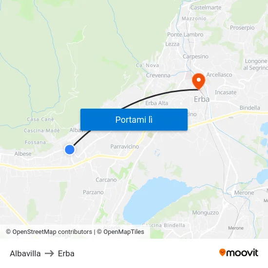 Albavilla to Erba map