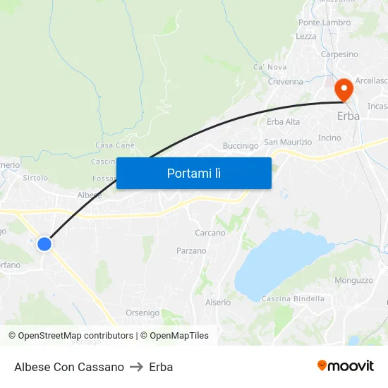 Albese Con Cassano to Erba map
