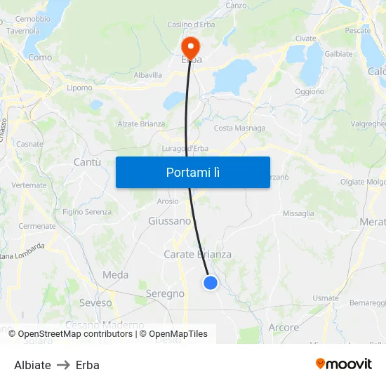 Albiate to Erba map