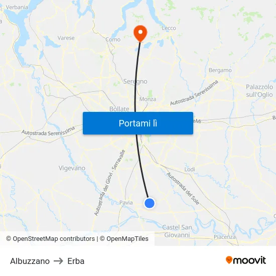 Albuzzano to Erba map