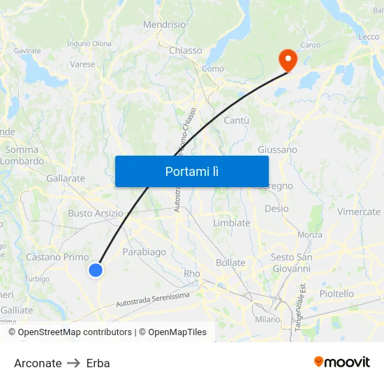 Arconate to Erba map