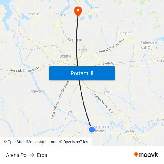 Arena Po to Erba map