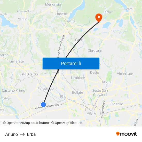 Arluno to Erba map