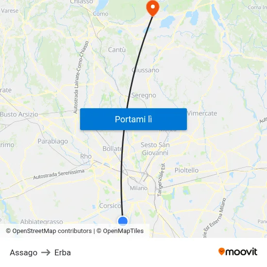 Assago to Erba map