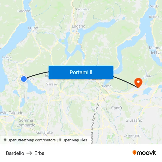 Bardello to Erba map