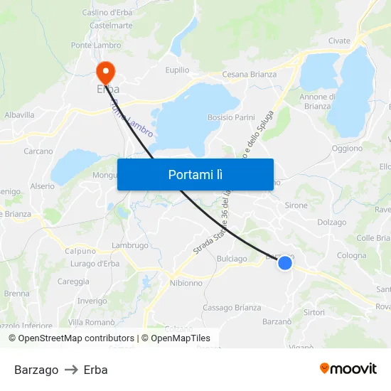 Barzago to Erba map