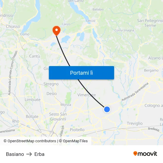 Basiano to Erba map