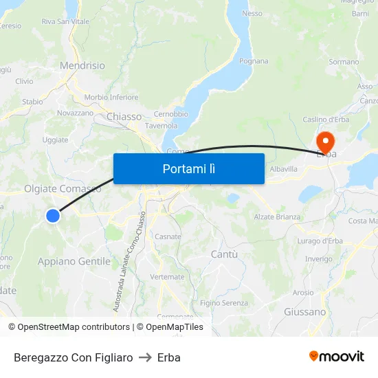 Beregazzo Con Figliaro to Erba map