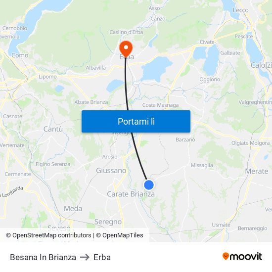 Besana In Brianza to Erba map