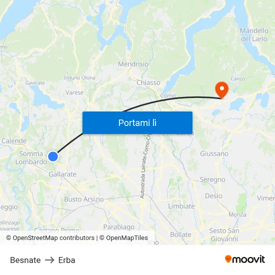 Besnate to Erba map
