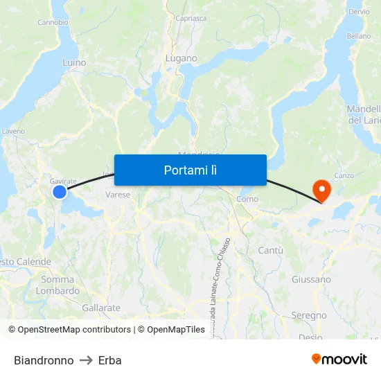 Biandronno to Erba map