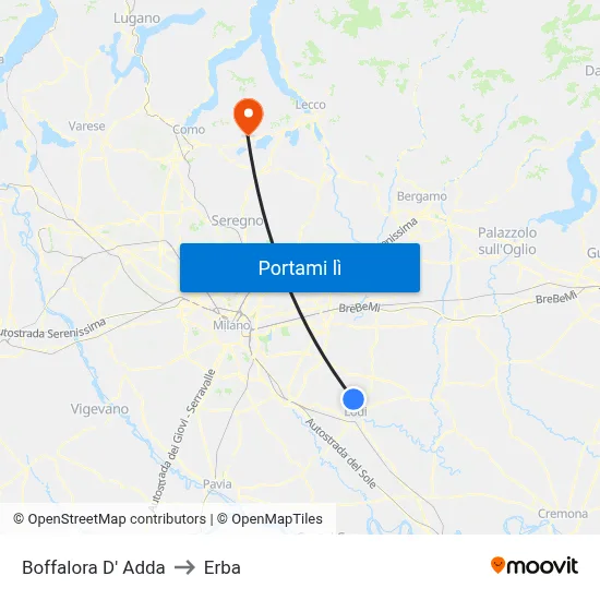 Boffalora D' Adda to Erba map