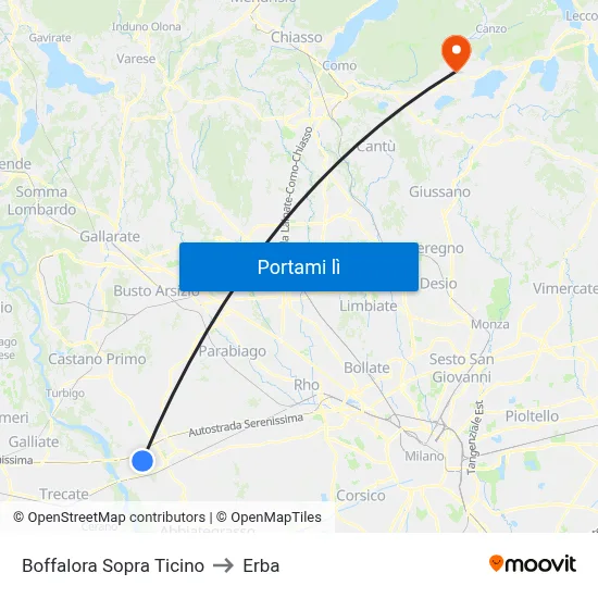 Boffalora Sopra Ticino to Erba map