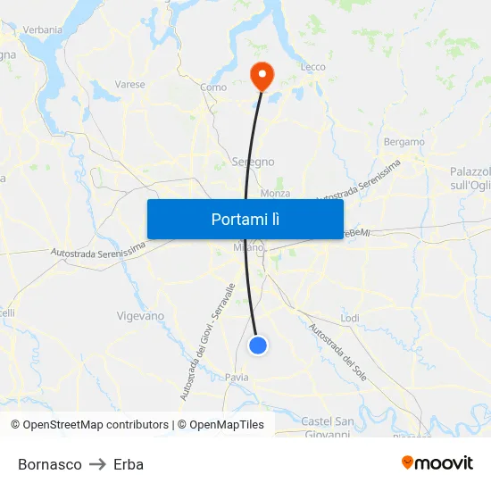 Bornasco to Erba map