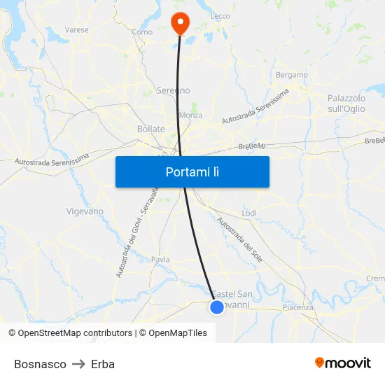 Bosnasco to Erba map