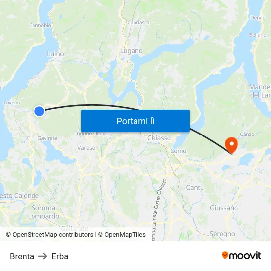 Brenta to Erba map