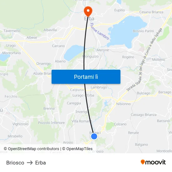 Briosco to Erba map