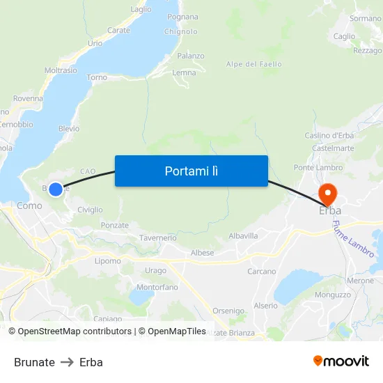 Brunate to Erba map