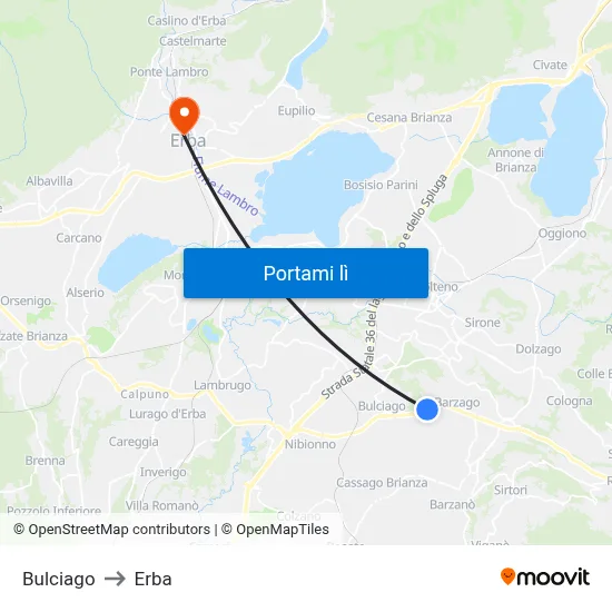 Bulciago to Erba map