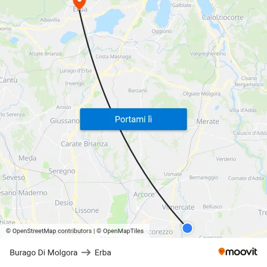 Burago Di Molgora to Erba map