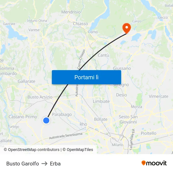 Busto Garolfo to Erba map