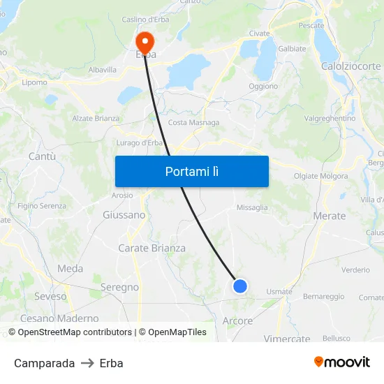 Camparada to Erba map