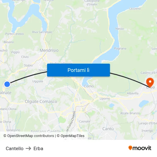 Cantello to Erba map