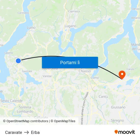 Caravate to Erba map