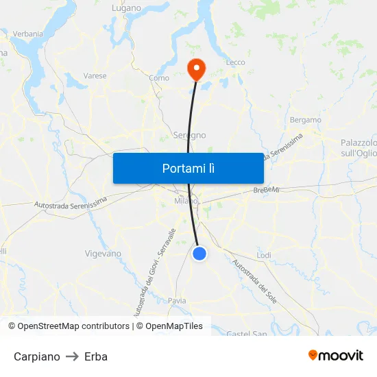 Carpiano to Erba map