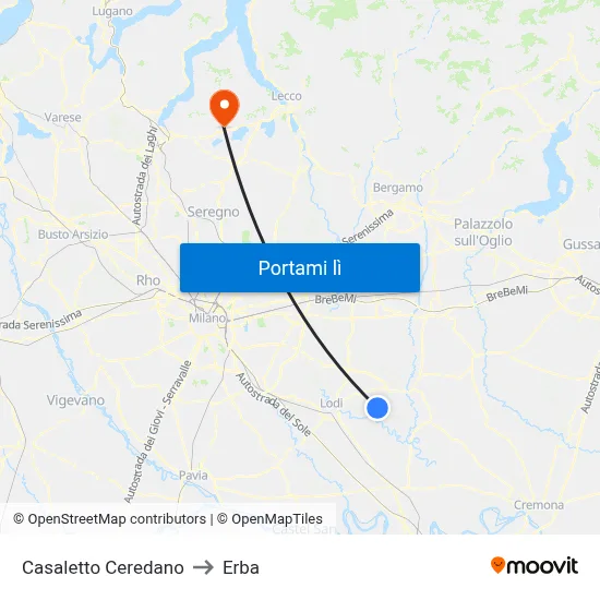 Casaletto Ceredano to Erba map