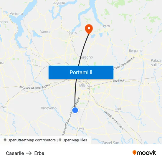 Casarile to Erba map