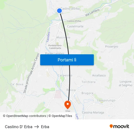 Caslino D' Erba to Erba map