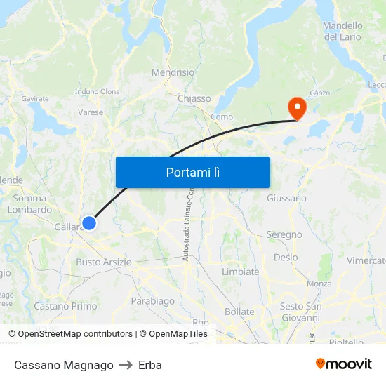 Cassano Magnago to Erba map