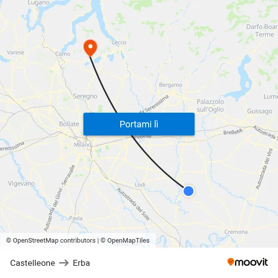Castelleone to Erba map