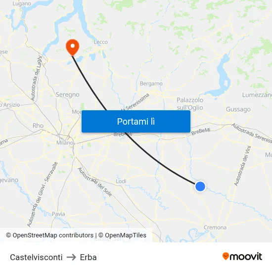Castelvisconti to Erba map