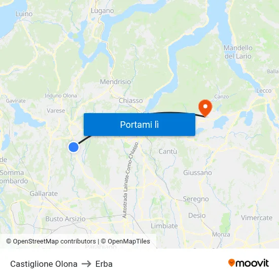 Castiglione Olona to Erba map