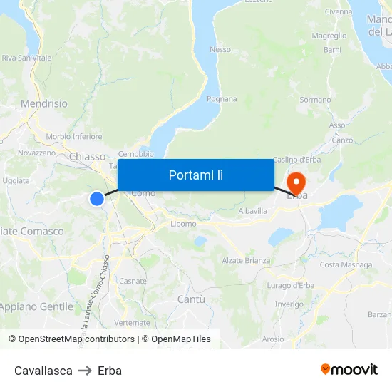 Cavallasca to Erba map