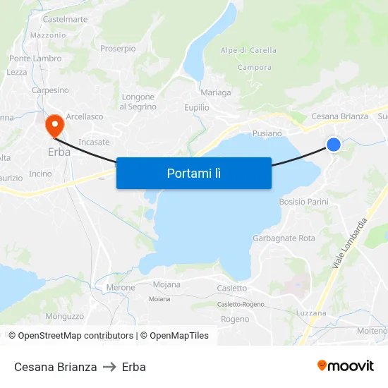 Cesana Brianza to Erba map