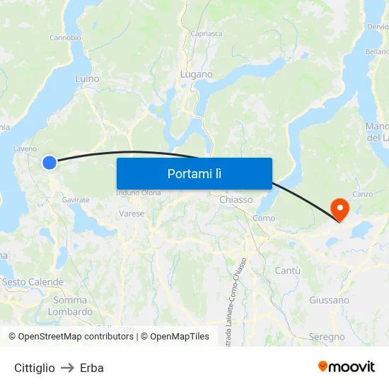 Cittiglio to Erba map