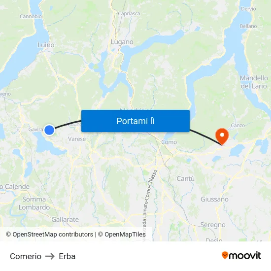 Comerio to Erba map