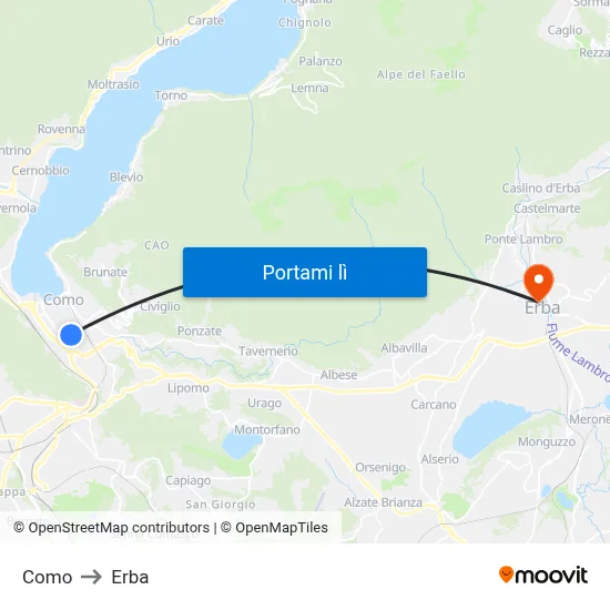 Como to Erba map