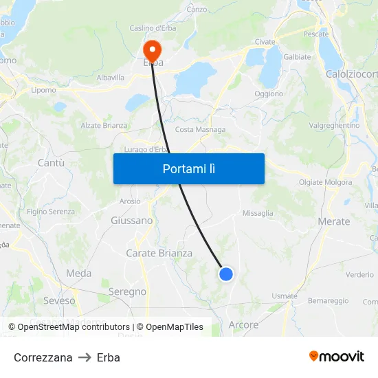 Correzzana to Erba map