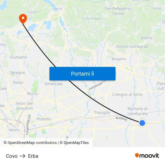 Covo to Erba map