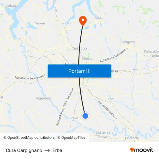 Cura Carpignano to Erba map