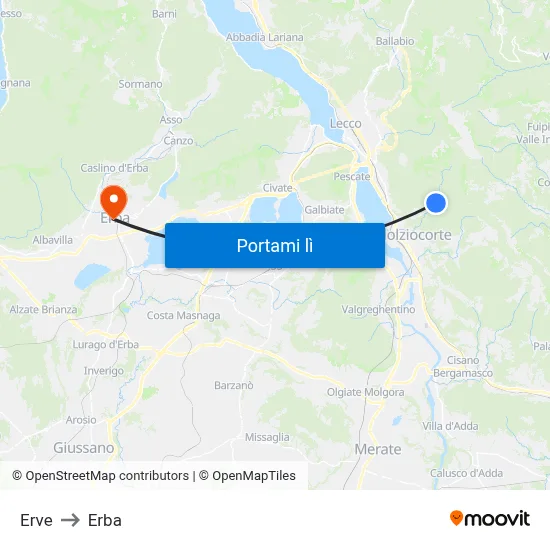 Erve to Erba map