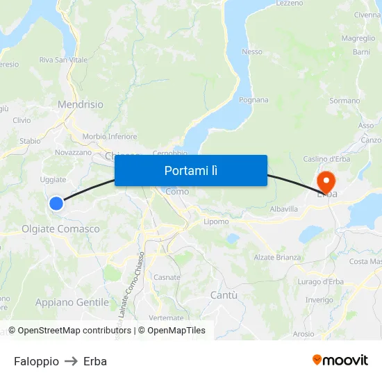 Faloppio to Erba map