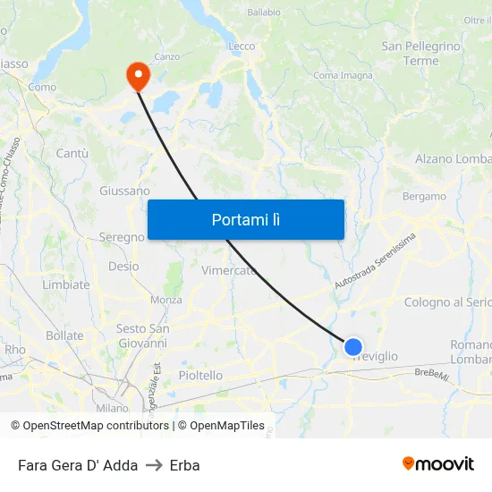 Fara Gera D' Adda to Erba map