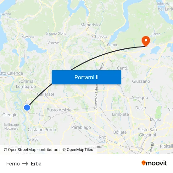 Ferno to Erba map
