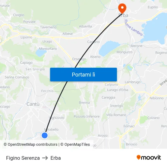 Figino Serenza to Erba map